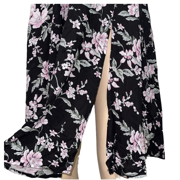 Lulus Esperanza Black Floral Print Midi Dress Small - Picture 5 of 9